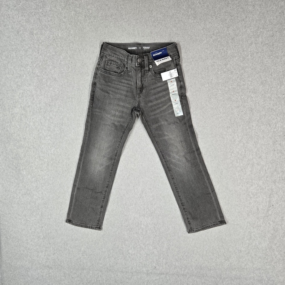 Old Navy Boys Jeans 6 Gray Denim Straight Built-In Flex Stretch NWT